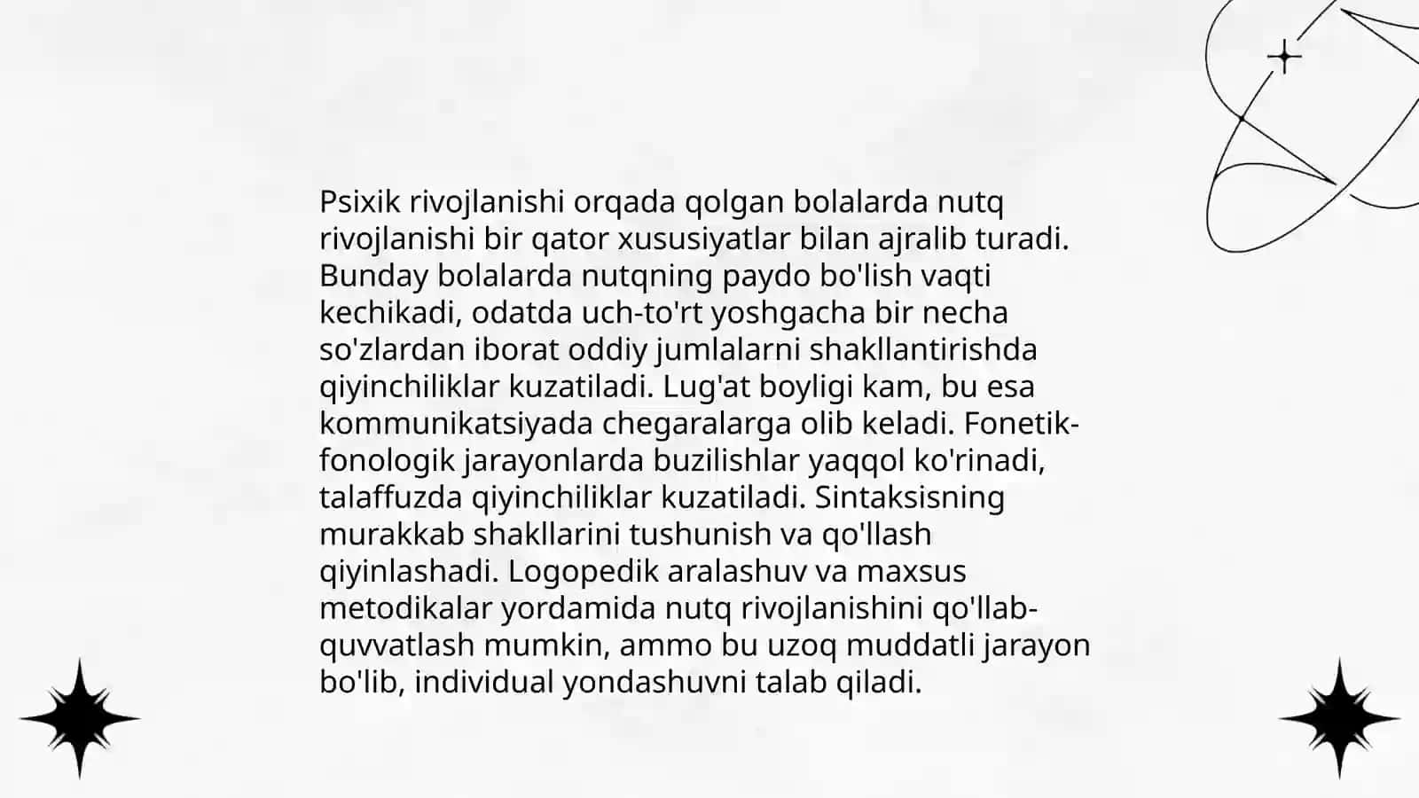 Psixik rivojlanishi orqada qolgan bolalar nutqiy rivojlanishining xususiyatlari va logopedik korreksiyaning asosiy yo’nalishlari 3