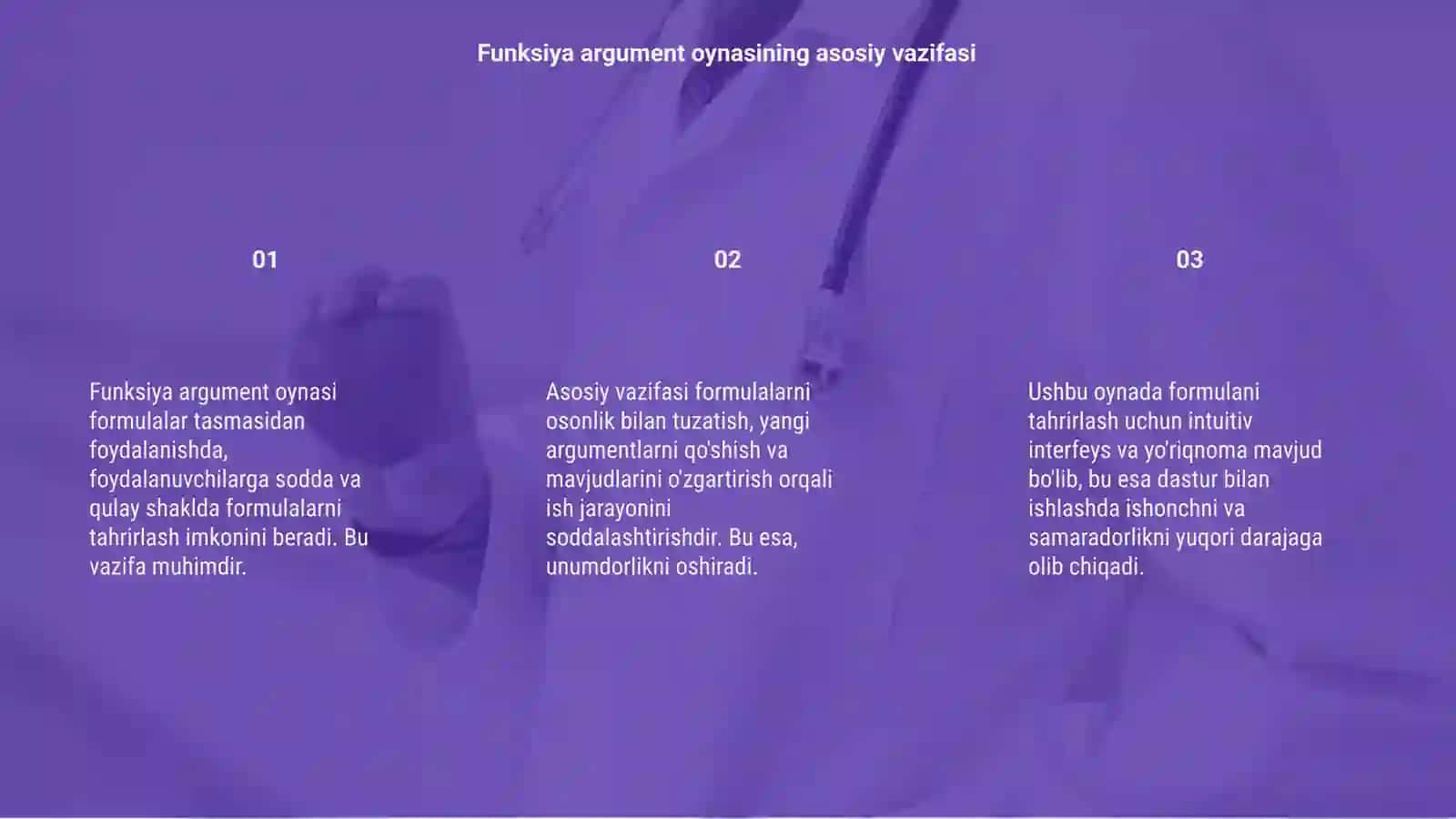 Funksiya argument oynasi formullar tasmasidan faydalanish formulani tahrirlash 3