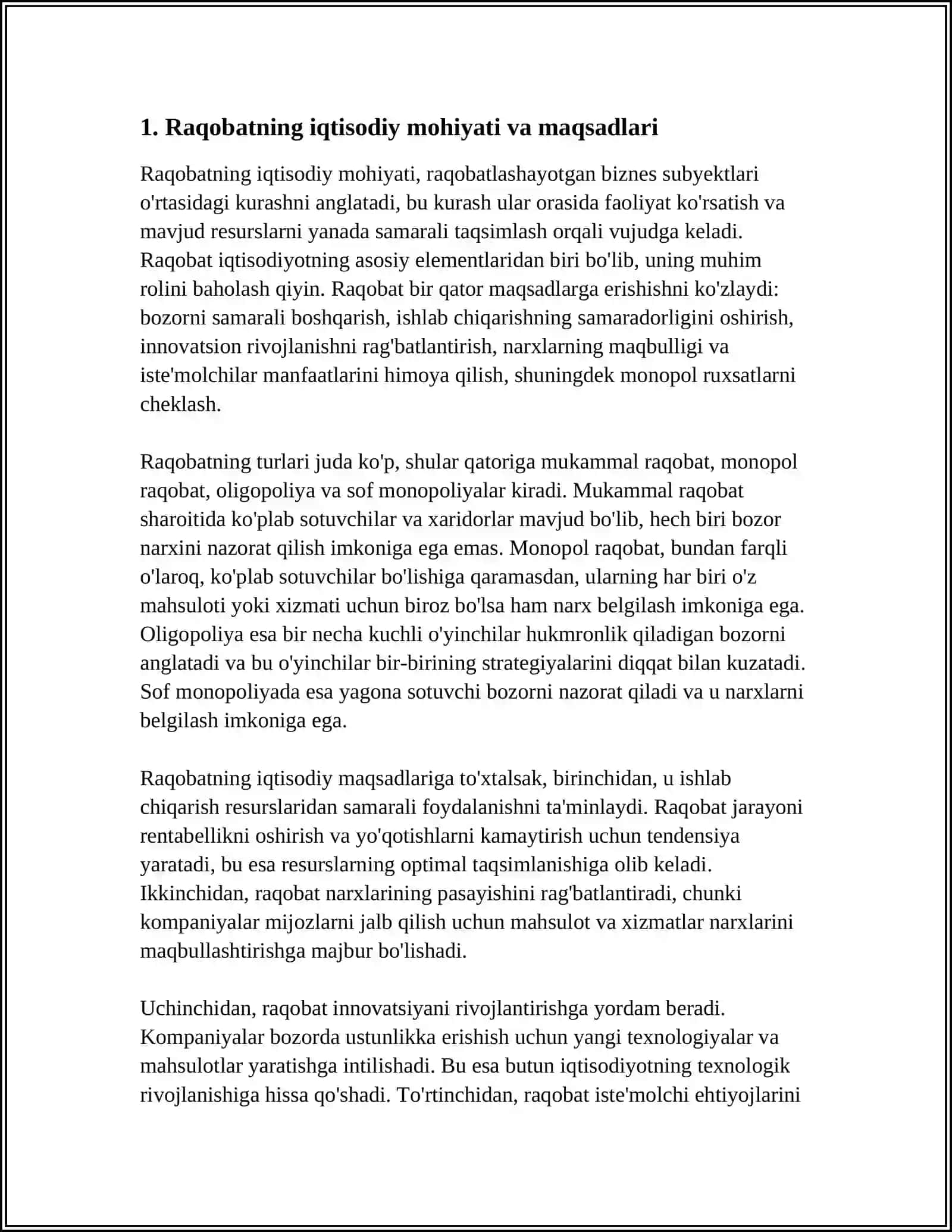 RAQOBAT VA MONOPOLIYA MOHIYATI TURLARI VA IQTISODIYOTDAGI ROLI 3