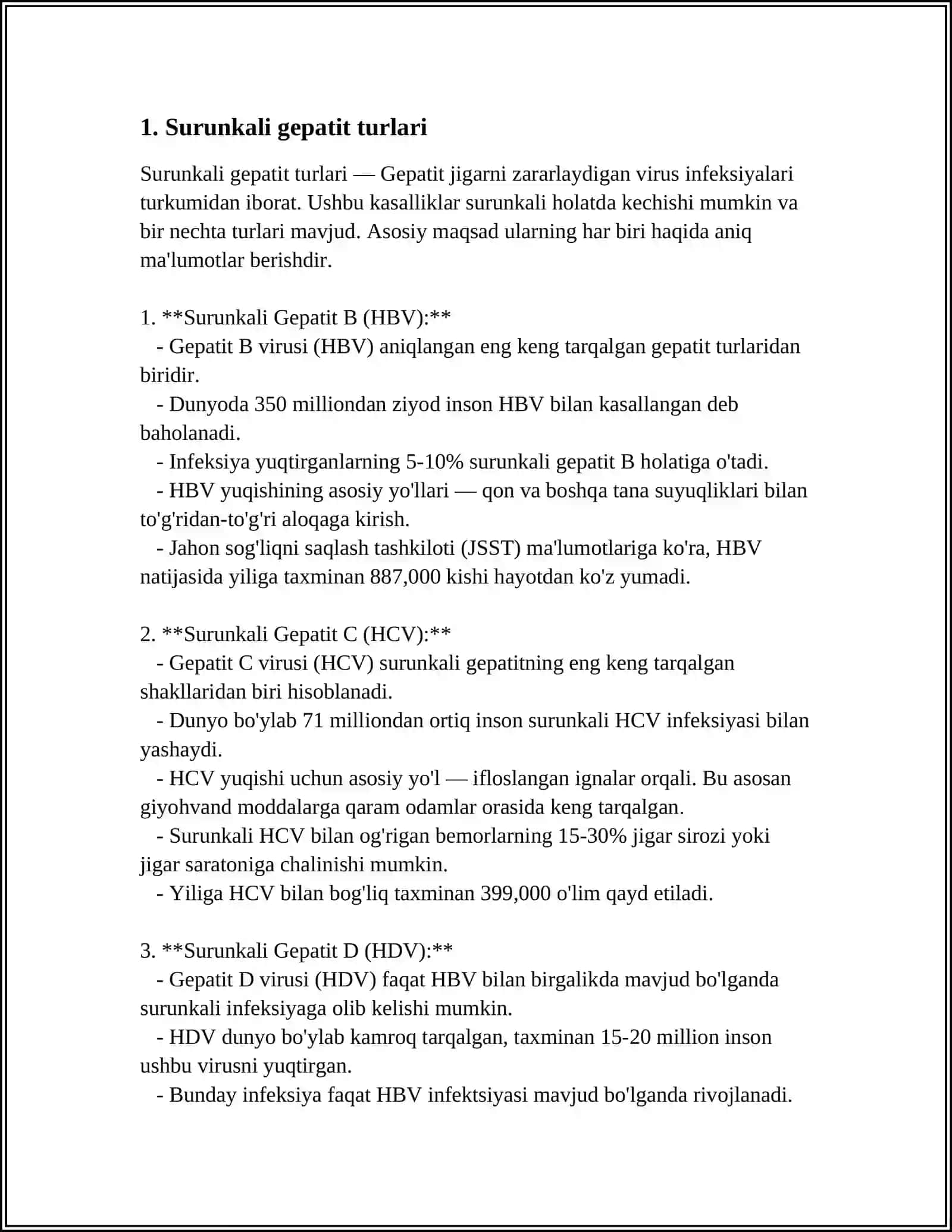MUSTAQIL ISH Mavzu: SURUNKALI GEPATITLAR. XOLE SISTITLARDA YOG'LAR HAZMLANISHI BUZILISHI (STEATOREYA) 3