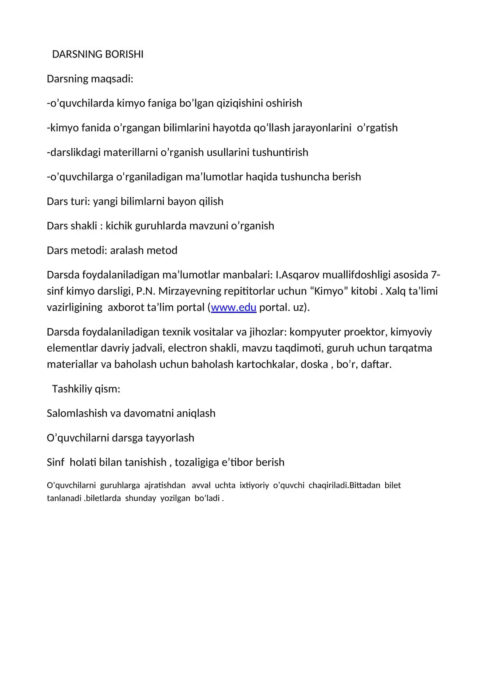 7-sinf Kimyo fanidan Oddiy va murakkab moddalar mavzuda ochiq dars ishlanma 3