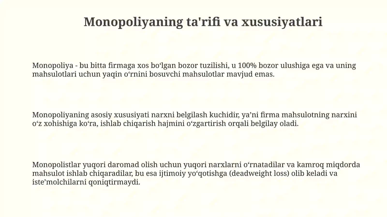 Monopoliya va Bozor Kuchi: Asosiy Tushunchalar 3