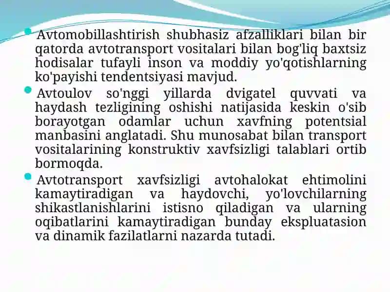 Ma'ruza8.Avtotransportvositalariningkonstruktivxavfsizligi 3