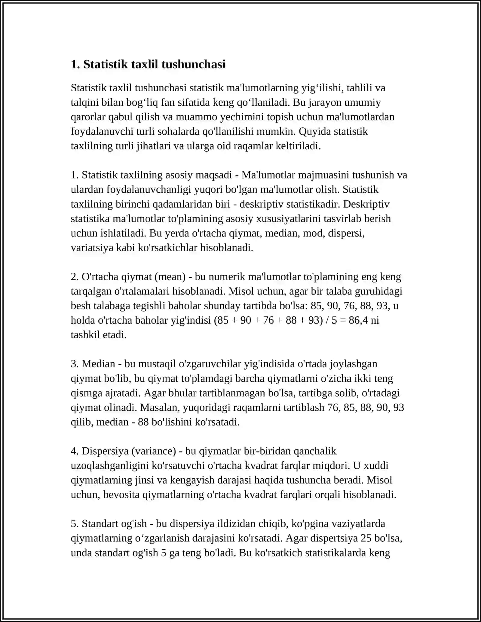 STATISTIK TAXLILNING QO‘LLANILISH SHARTLARI 3