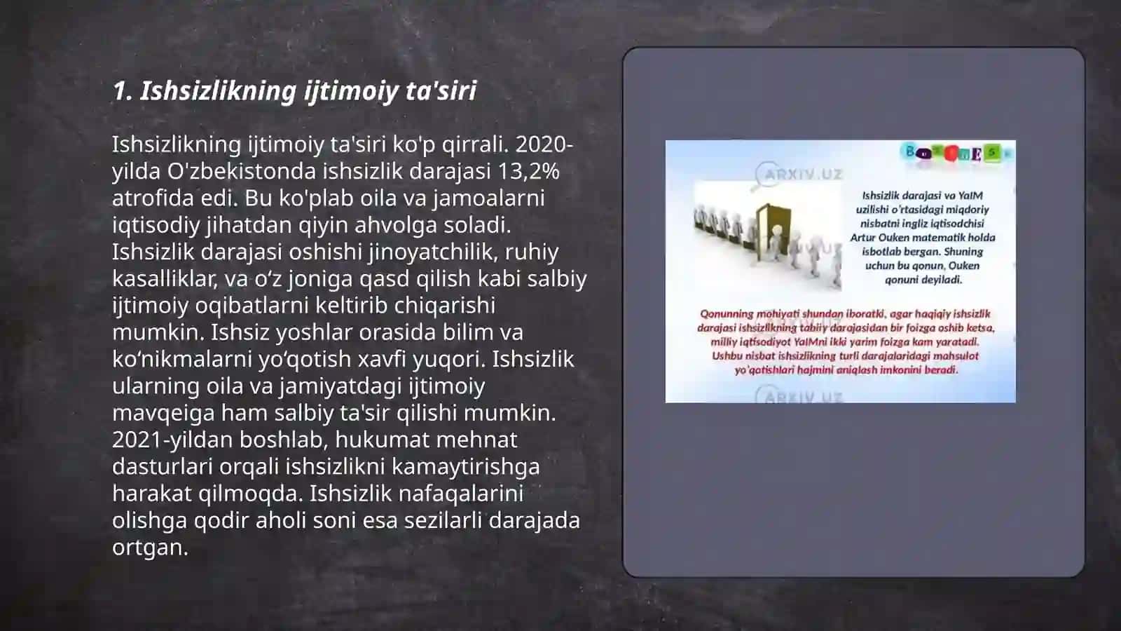 Ishsizlikning ijtimoiy - iqtisodiy oqibatlari.Ouken qonuni 3