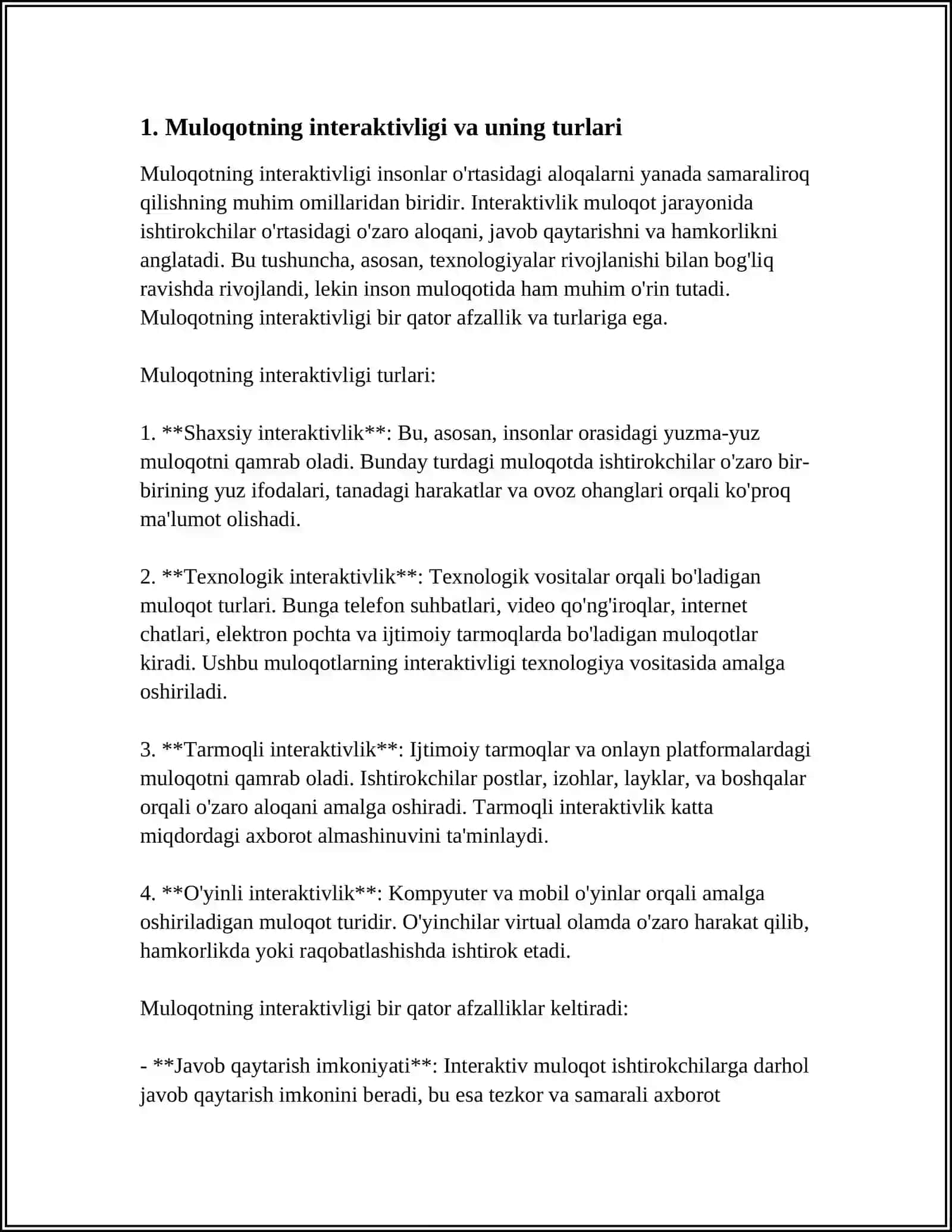 MULOQOTNING INTERAKTIV TOMONI VA SHAXSLARARO MUNOSABATDAGI UNING O'RNI 3