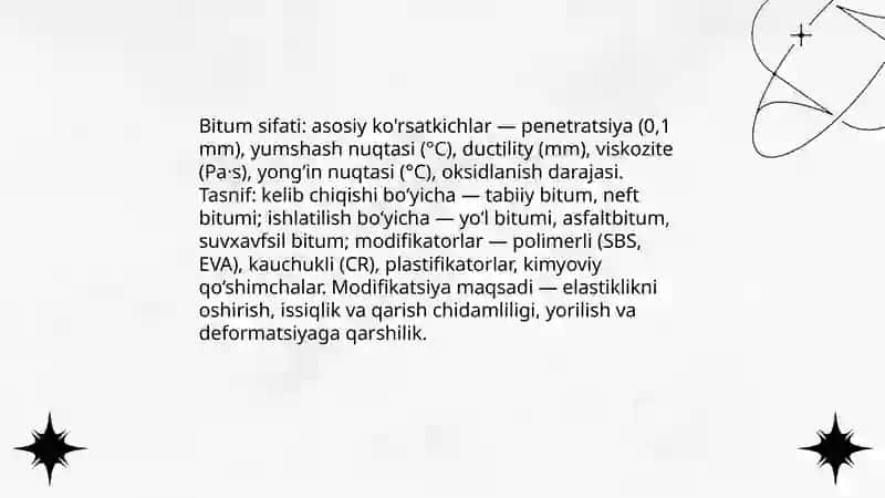 Yo’l qurilish mahsulotlarining sifati va tasnifi 3