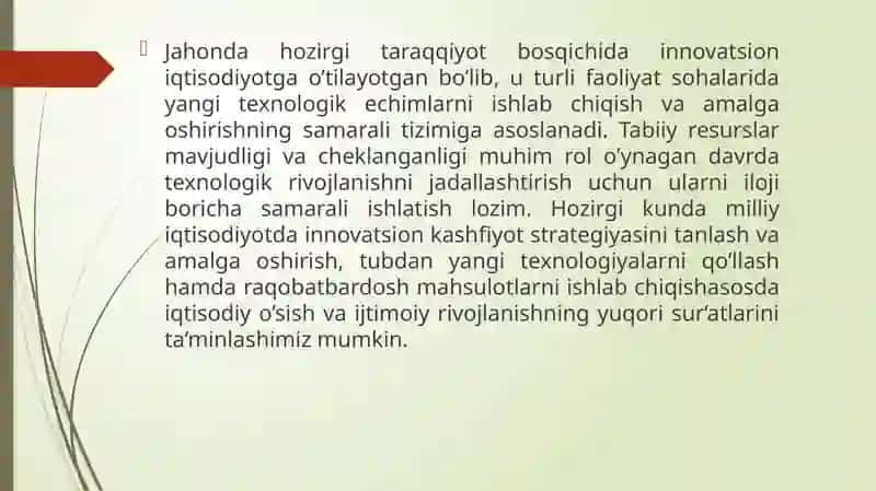 Innovatsion iqtisodiyot fanidan bajarilgan mustaqil ishi 3
