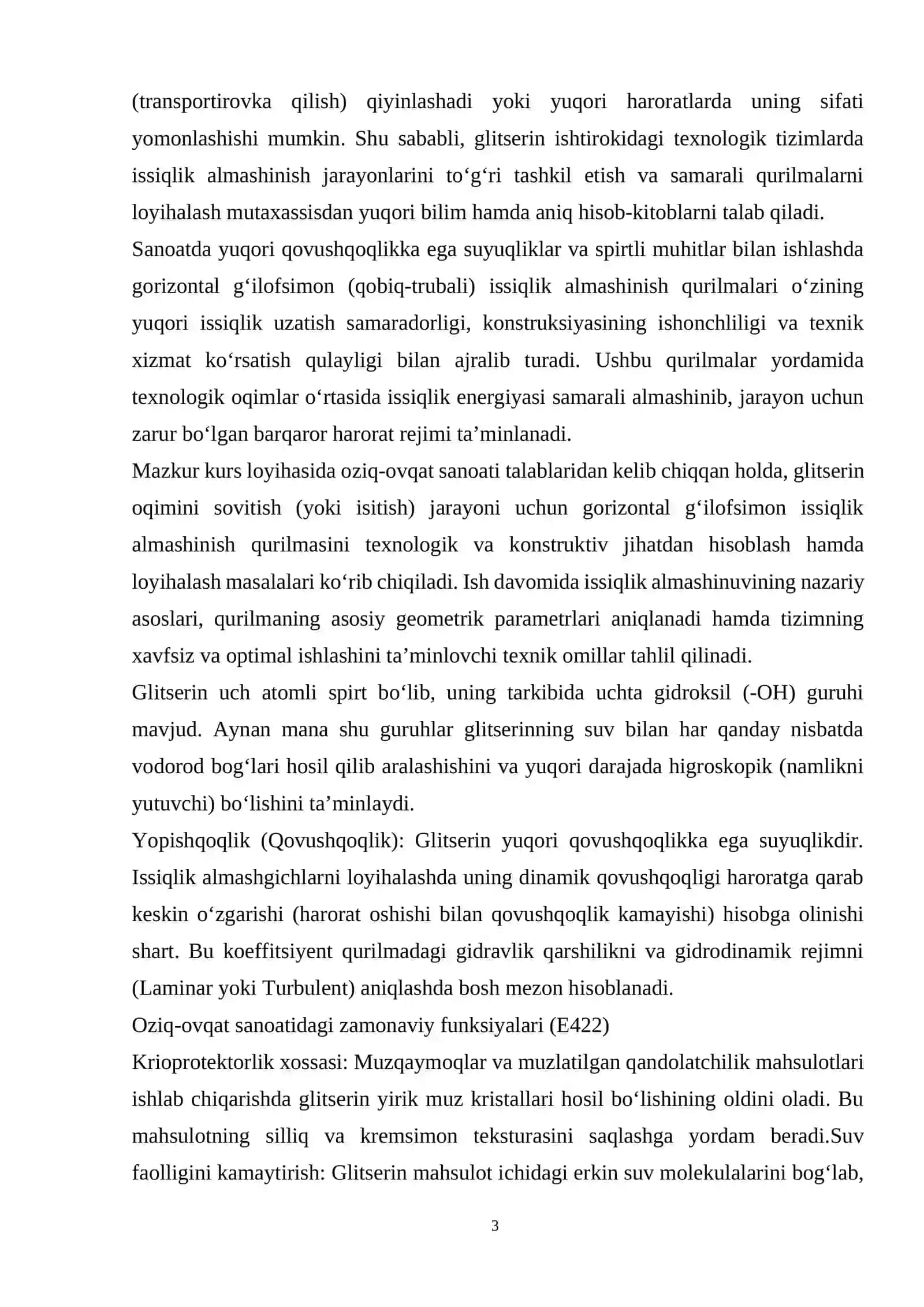 Gliserinni isitish uchun gorizontal g‘ilofsimon issiqlik almashinish qurilmasini hisoblang va loyihalang 3