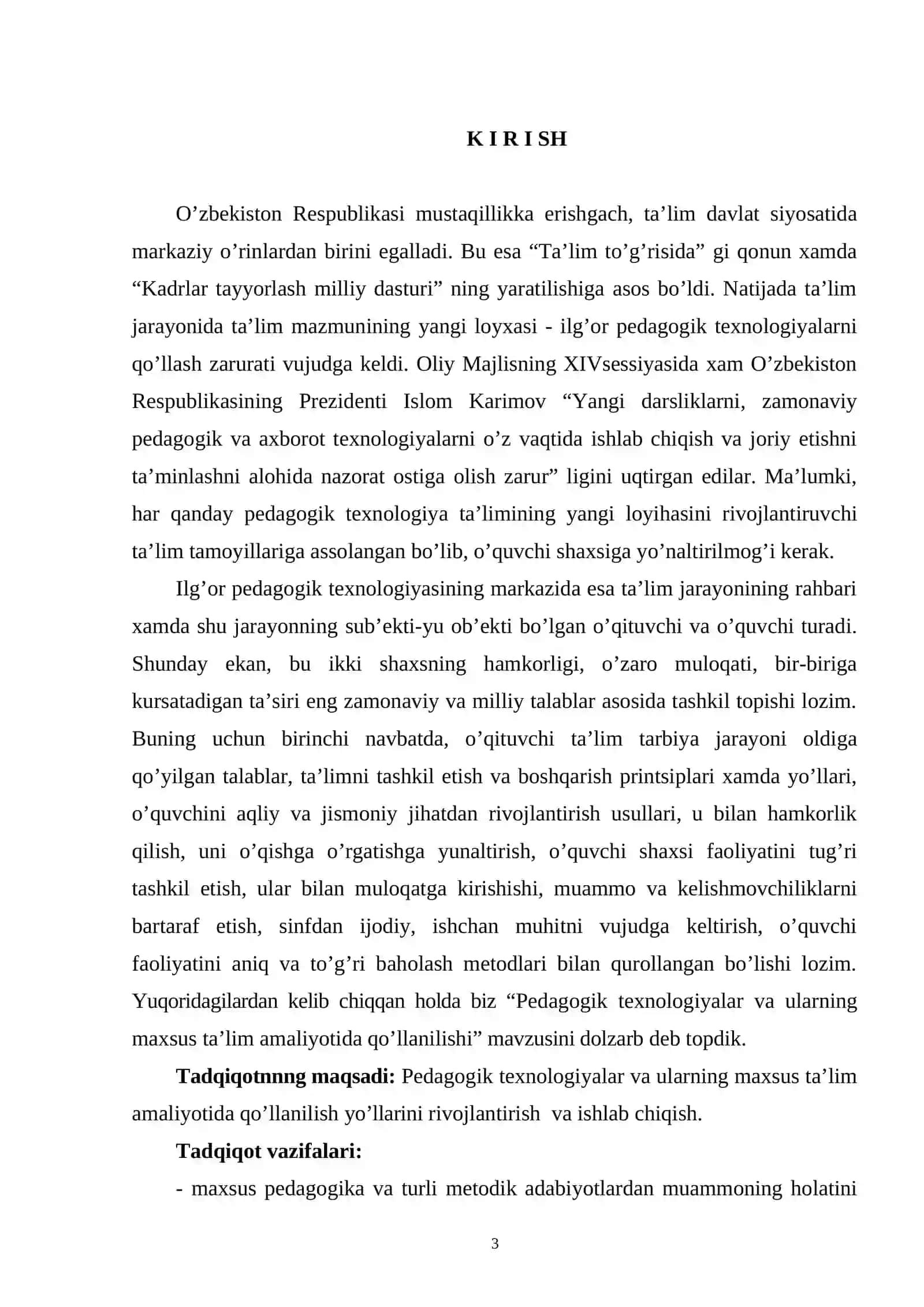 MAXSUS TA`LIM TIZIMIDA PEDAGOGIK TEHNOLOGIYALARNING QO`LLANILISHI VA ULARNING SAMARADORLIGINI OSHIRISH YO`LLARI (AQLI ZAIF BOLALAR MAKBATI MISOLIDA) 3