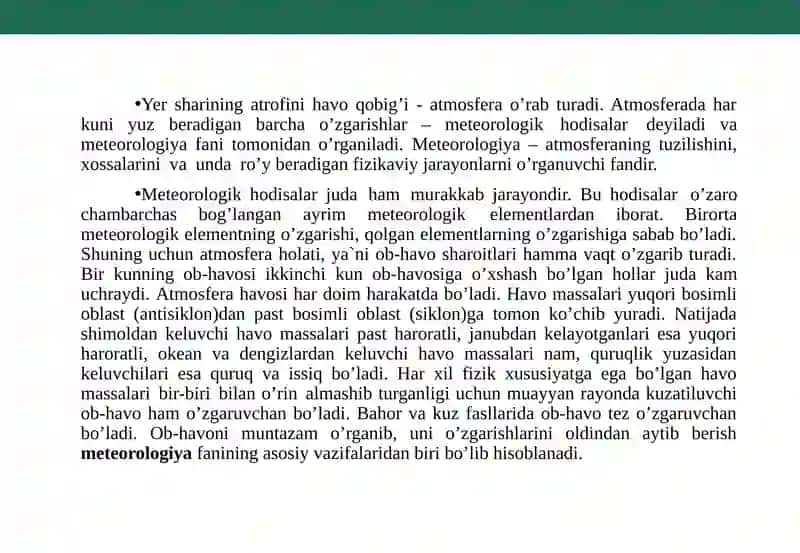 METEOROLOGIYA VA IQLIM SHUNOSLIK FANIGA KIRISH 3