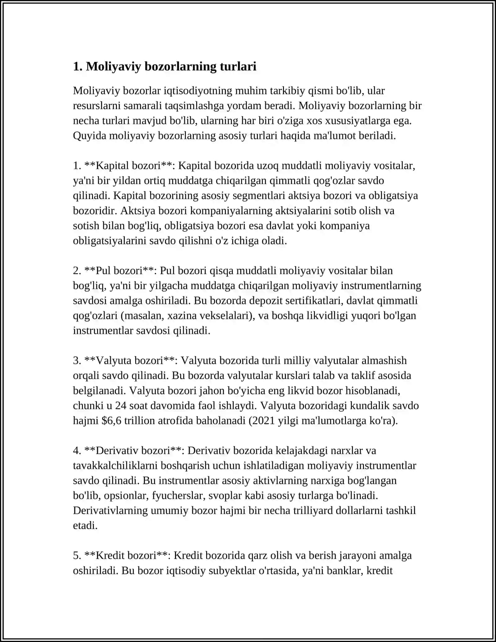MOLIYA BOZORLARI VA INSTITUTLARI 3