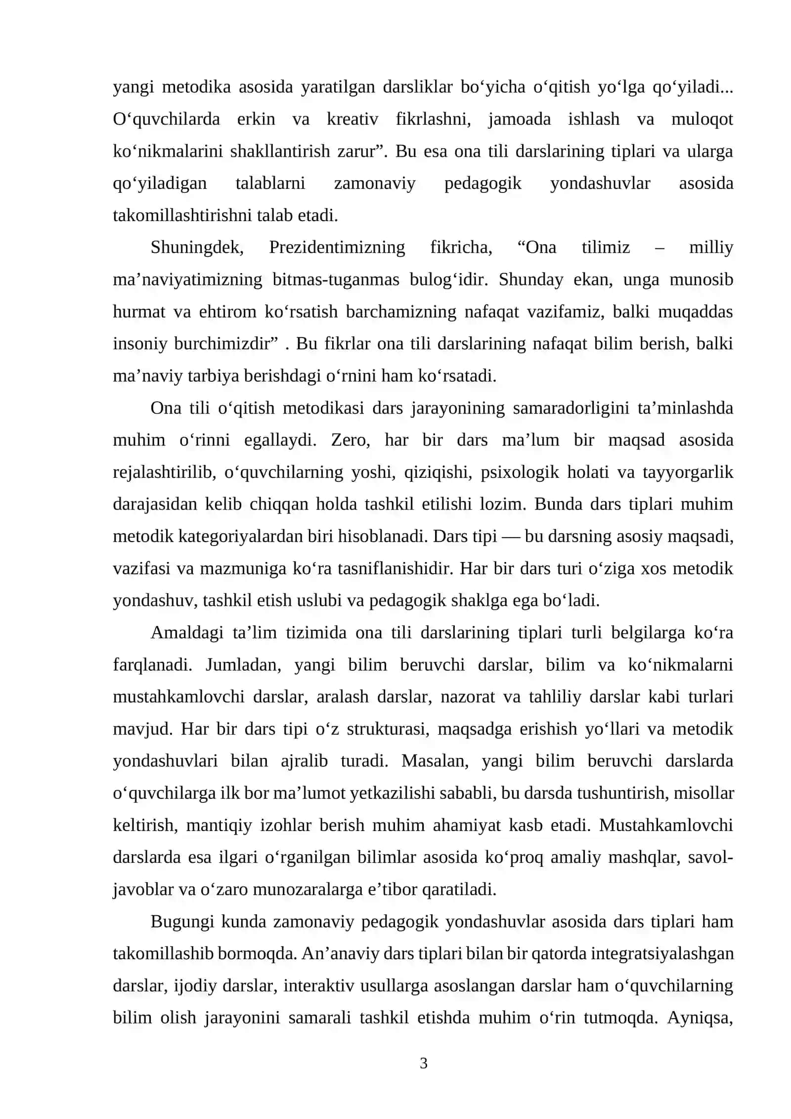 Ona tilidan dars tiplari va ularga qo'yiladigan talablar 3