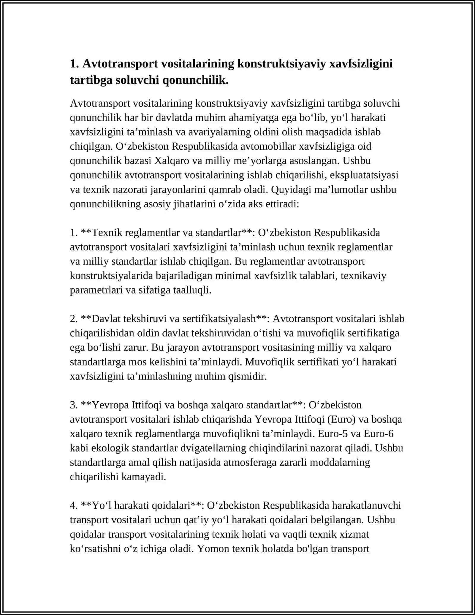 AVTOTRANSPORT VOSITALARI KONSTRUKTIV XAVFSIZLIGINI TAʼMINLASH SOHASIDAGI BOSHQARUV VA XUKUMAT ORGANLARI VAKOLATLARI ASOSIY FUNKSIYALARI VAZIFASI 3