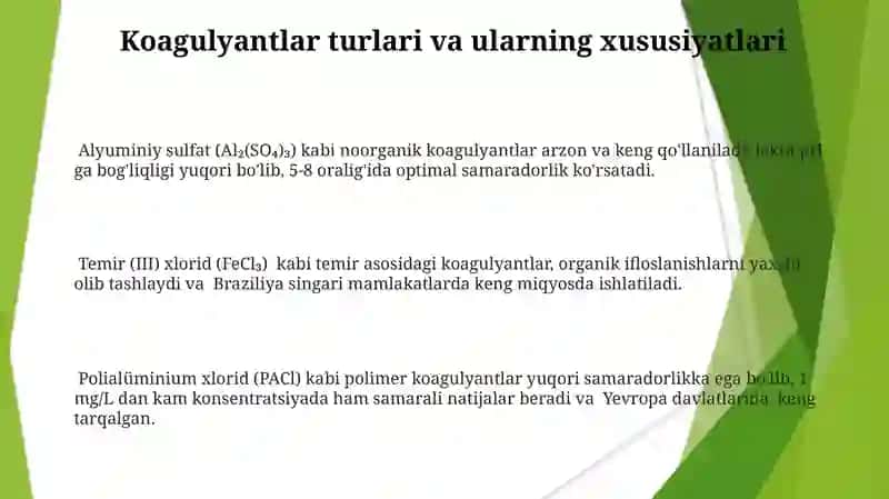 Tabiiy va sanoat oqava suvlarini tozalashda koagullanishni qo'llanilishi 3