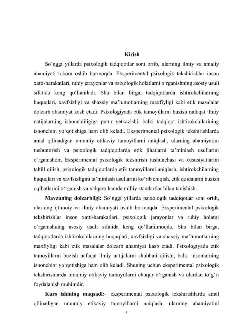 Eksperimental psixologik tekshirishlardagi umumiy etikaviy tamoyillar 3