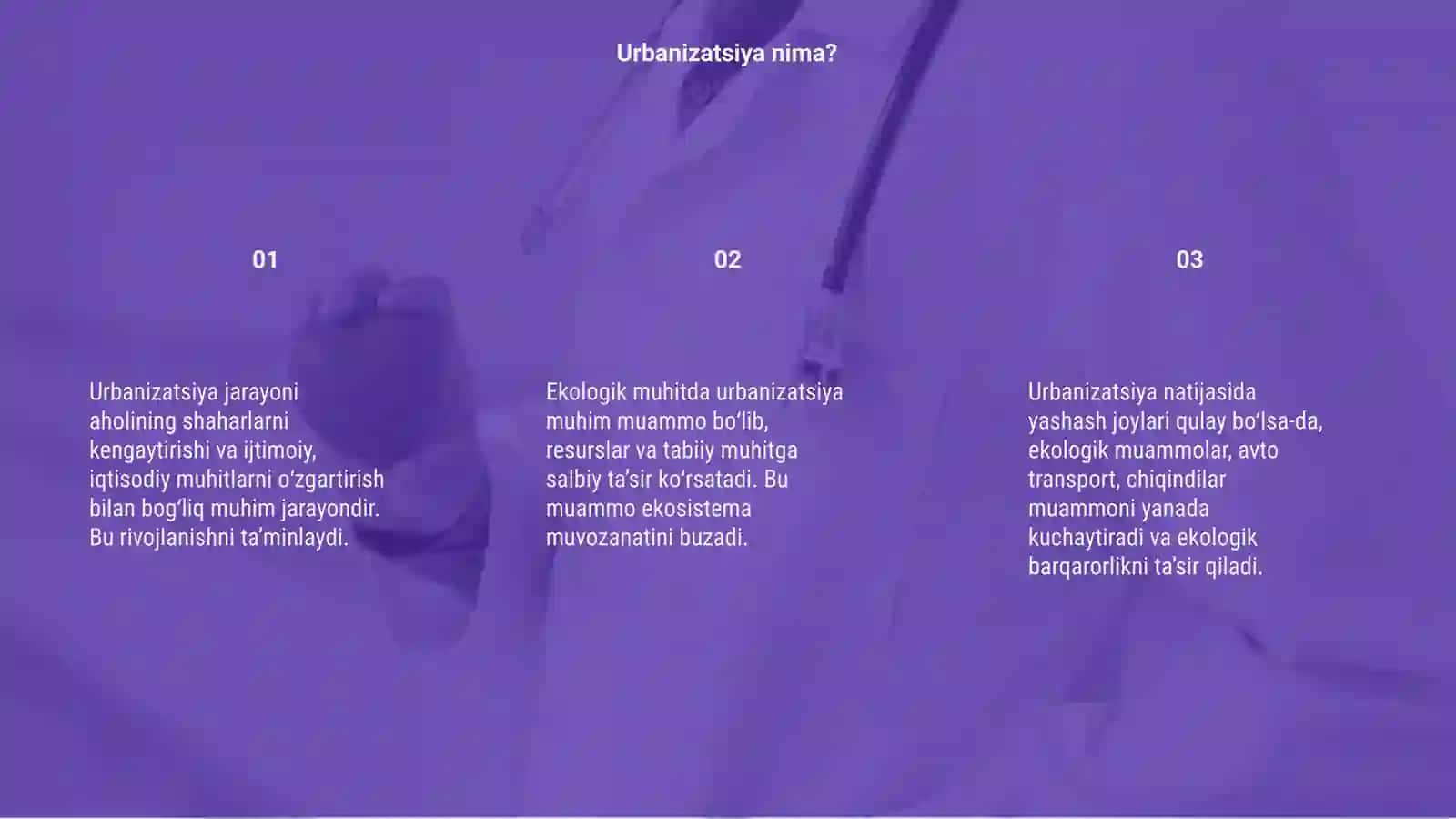 Urbanizatsiya jarayoni va ekalogik muonmolari 3