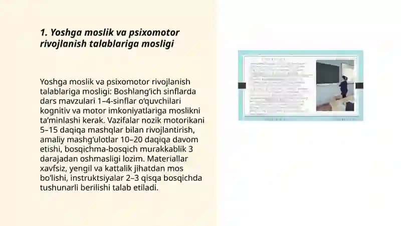 Boshlangʻich sinflarda texnologiya darsi mavzulariga qoʻyilgan talablar 3