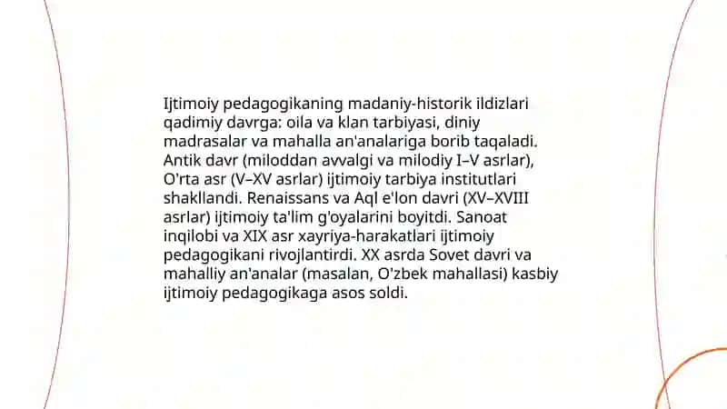 Ijtimoiy pedagogika rivojlanishining madaniy tarixiy asoslari 3