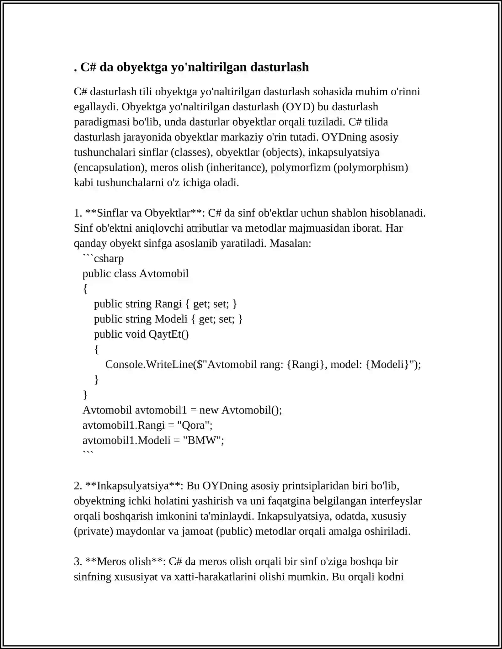 C#, C++, Pascal VA JAVA MODULLI DASTURLASH 3