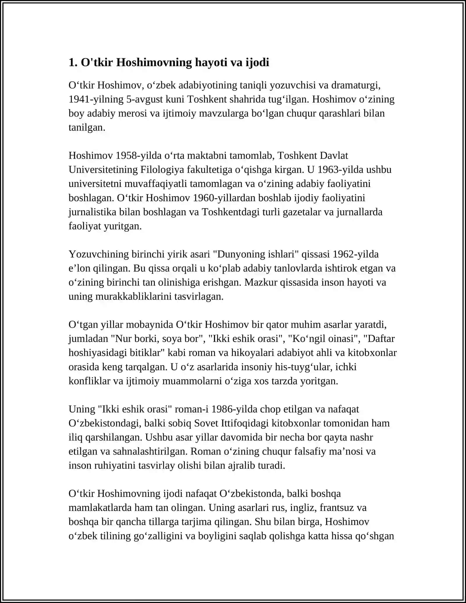 O'tkir Hoshimovning Kichik Nasrini O'rgatish Asoslari Haqida 3