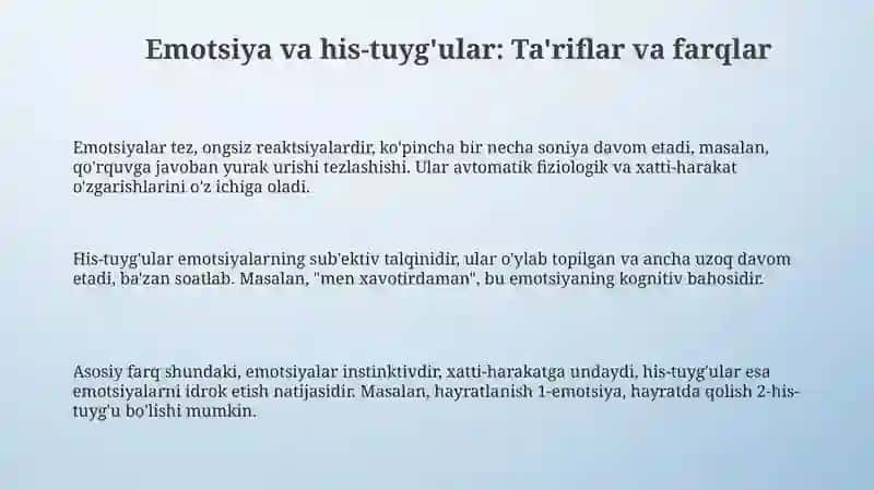 Emotsiya va hissiyot haqida umumiy tushunchalar va ularni turlari va funksiyalari 3