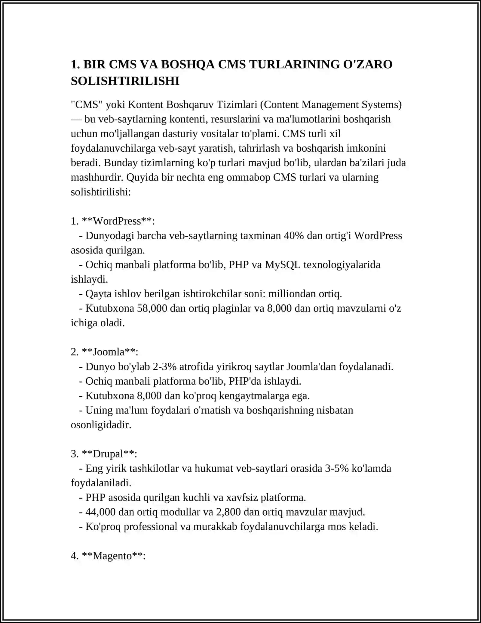 CMS LARNING BIR-BIRIDAN FARQI, AFZALLIKLARI, KAMCHILIKLARI 3