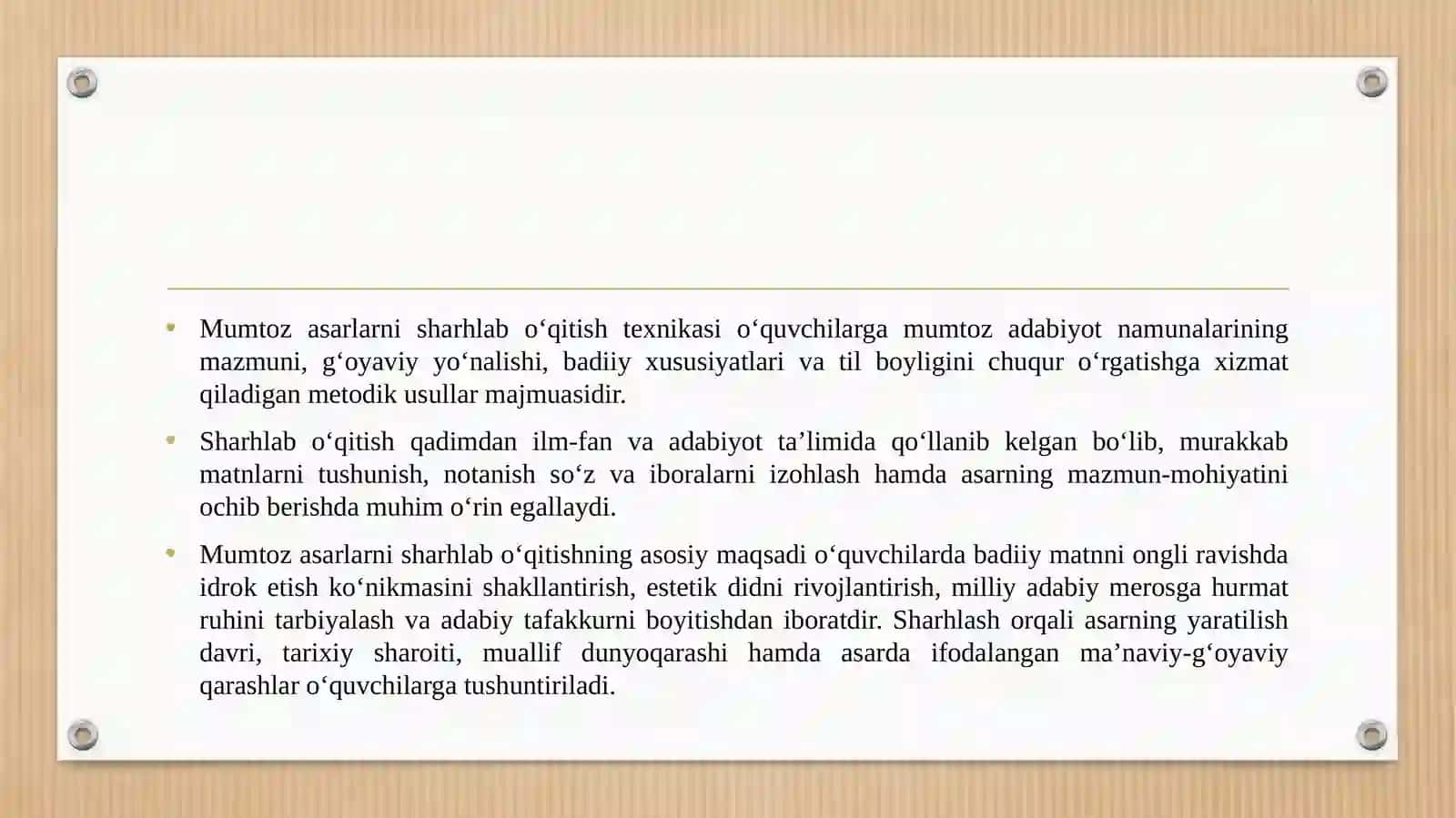 MUMTOZ ASARLARNI SHARHLAB O‘QITISH TEXNIKASI 3