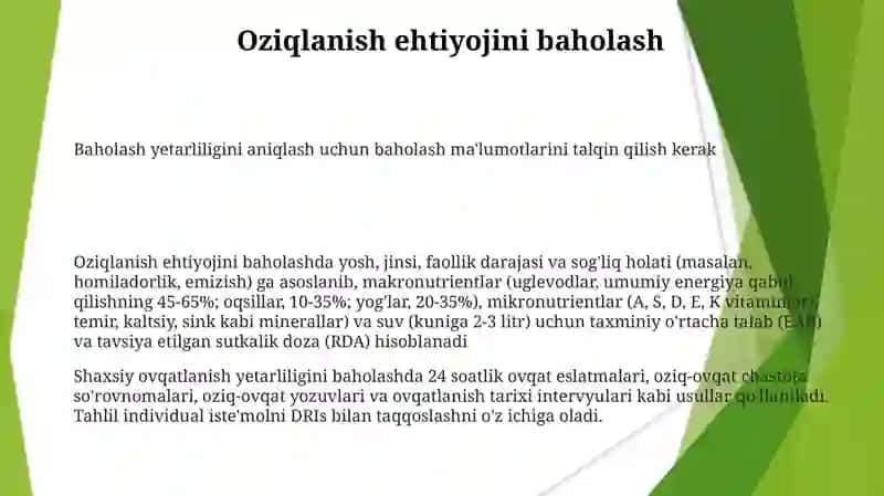 Oziqlanishning adekvatligini o'rganish va baholash 3