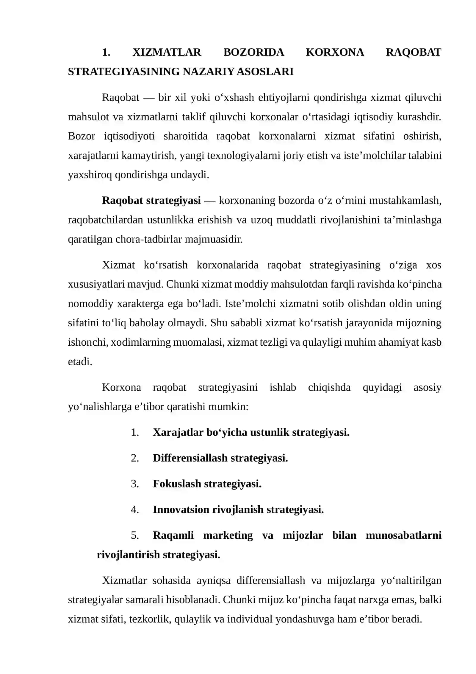 XIZMAT BOZORIDA FAOLIYAT YURITUVCHI KORXONANING SWOT VA TOWS TAHLILI 3