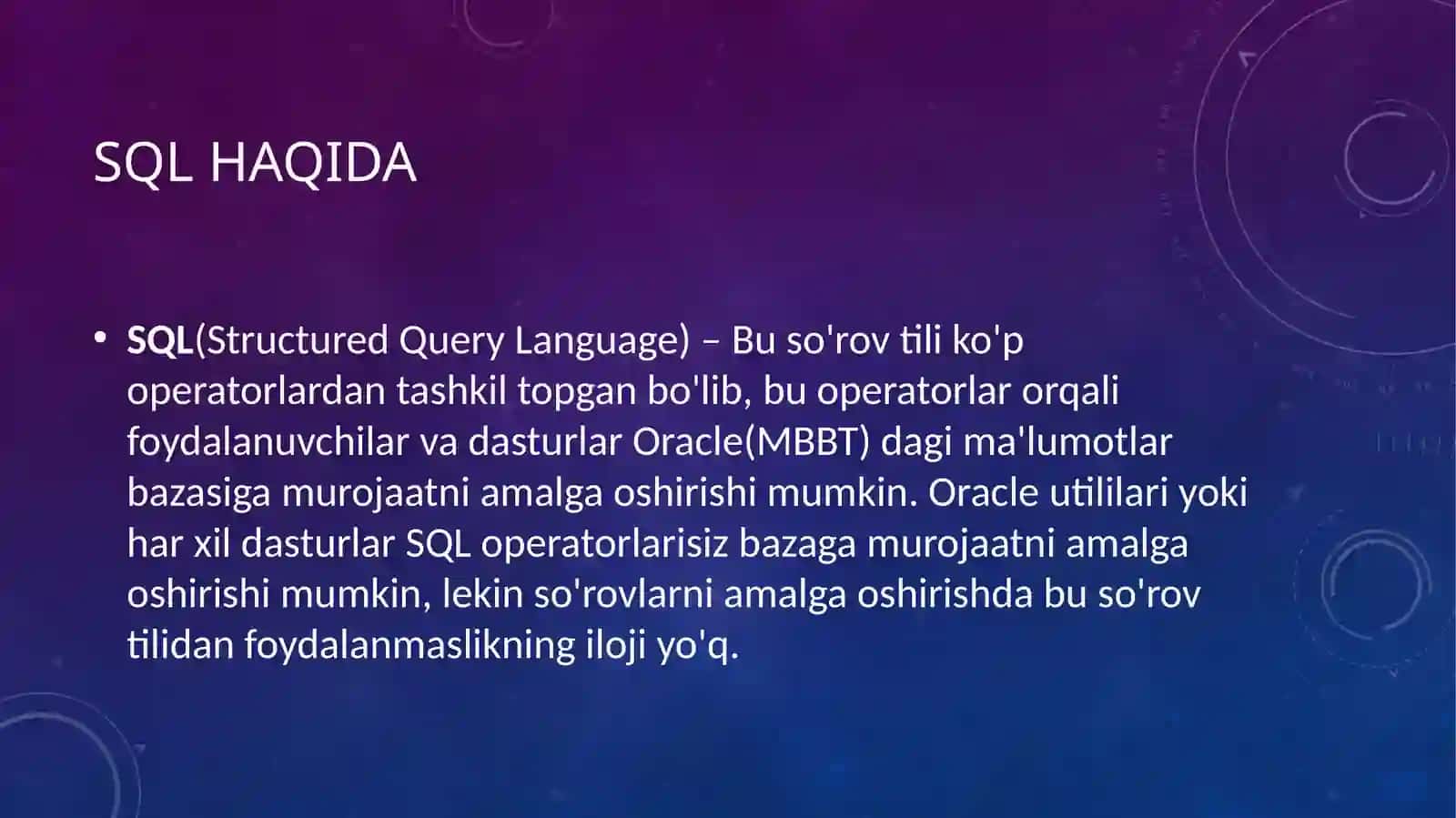 Sql server SINTAKSISI VA MA’LUMOTLAR TOIFALARI 3