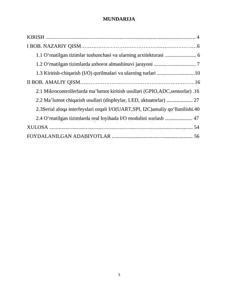 O‘RNATILGAN TIZIMLARDA AXBOROTLARNI KIRITISH-CHIQARISH USULLARI. 3