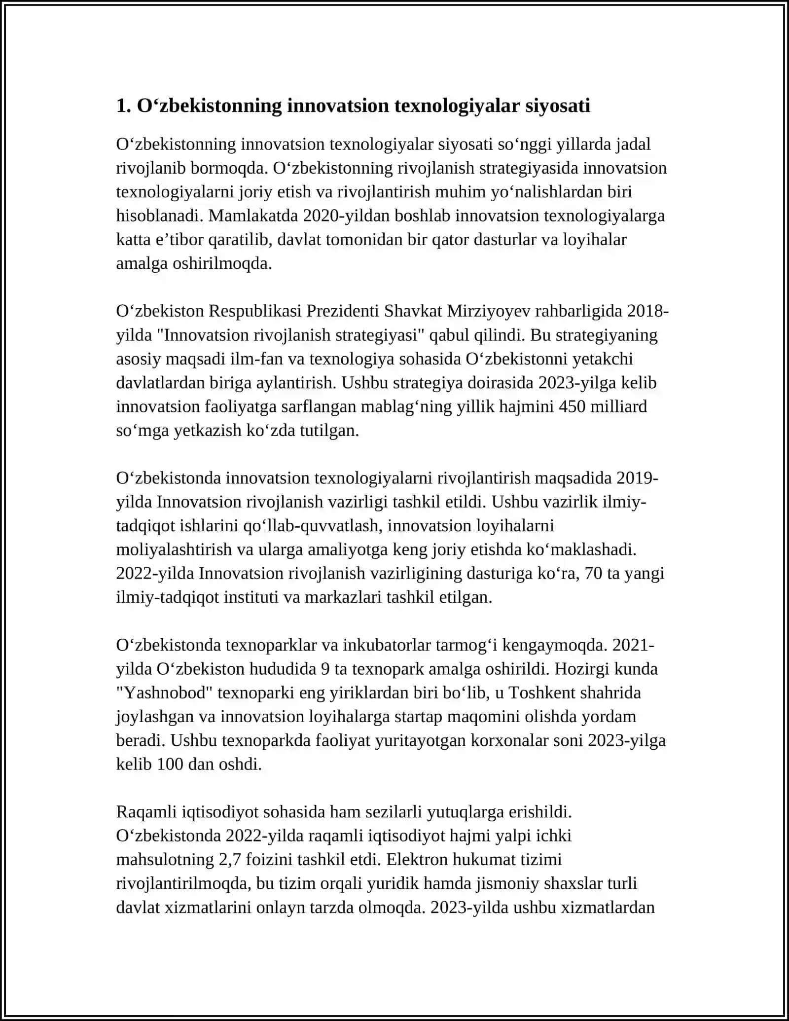 O'ZBEKISTONNING IQTISODIY RIVOJLANISHIDA INNAVATSION TEXNOLOGIYALARNING ROLI 3