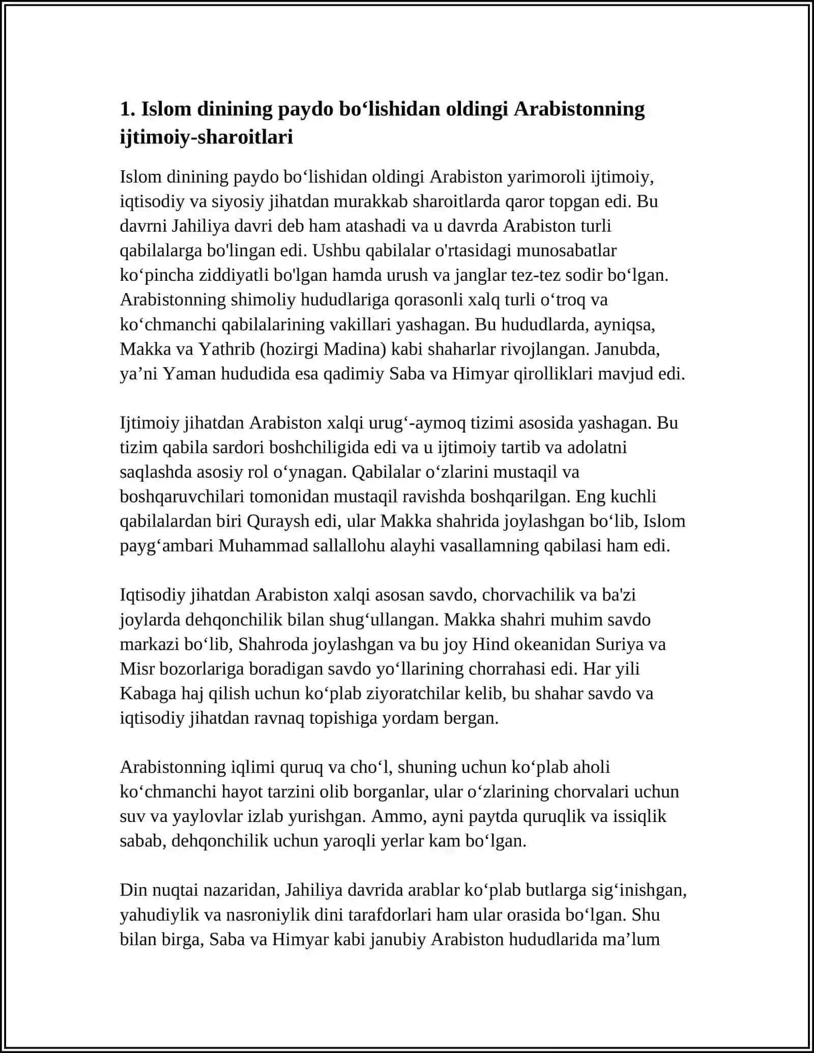 ISLOM DININING PAYDO BOʻLISHIDAGI IJTIMOIY-SIYOSIY VA MADANIY SHAROITLAR 3