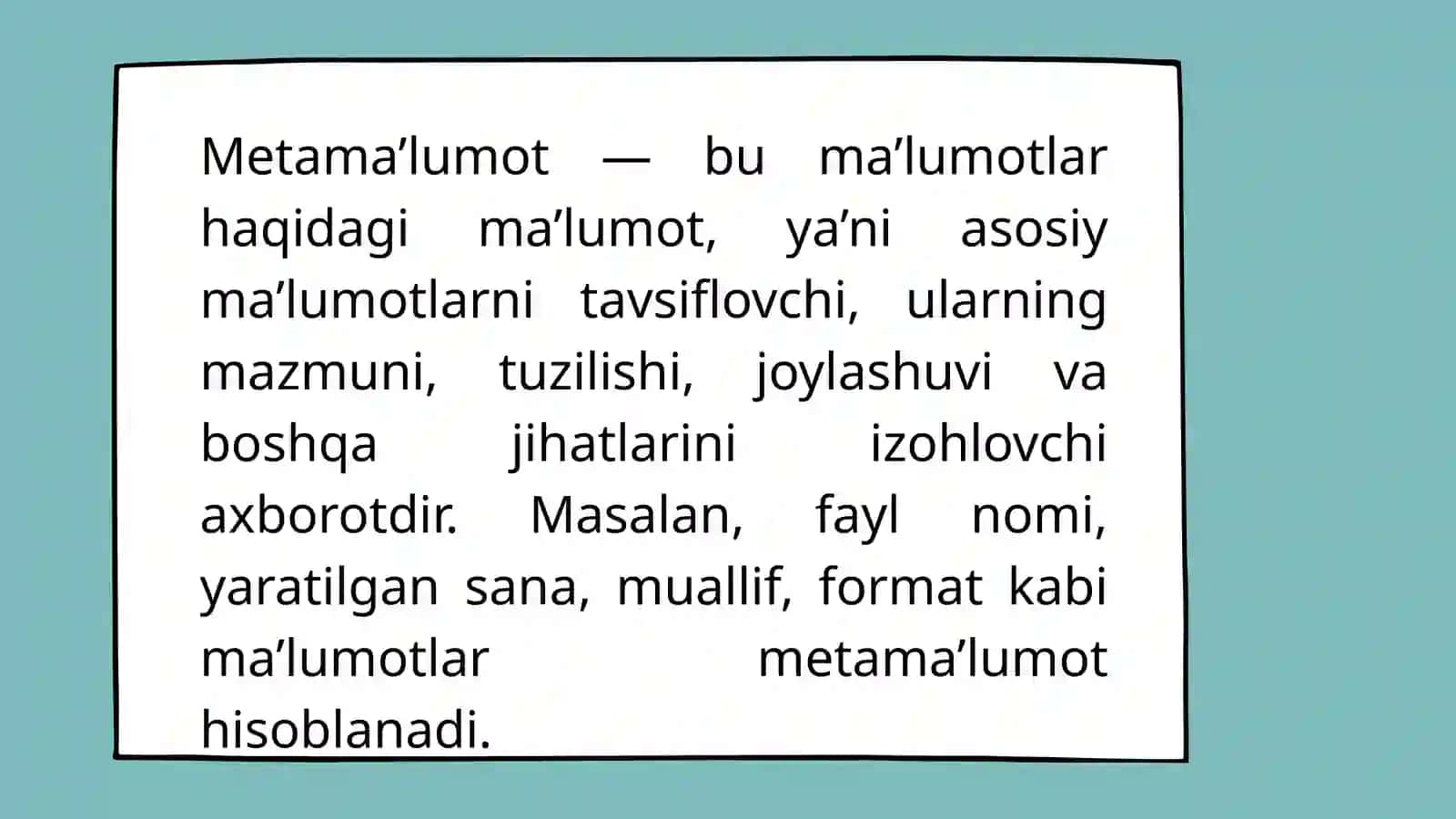Metama’lumotlar, ularning xususiyatlari, tasniflanishi va ifodalash vositalari 3