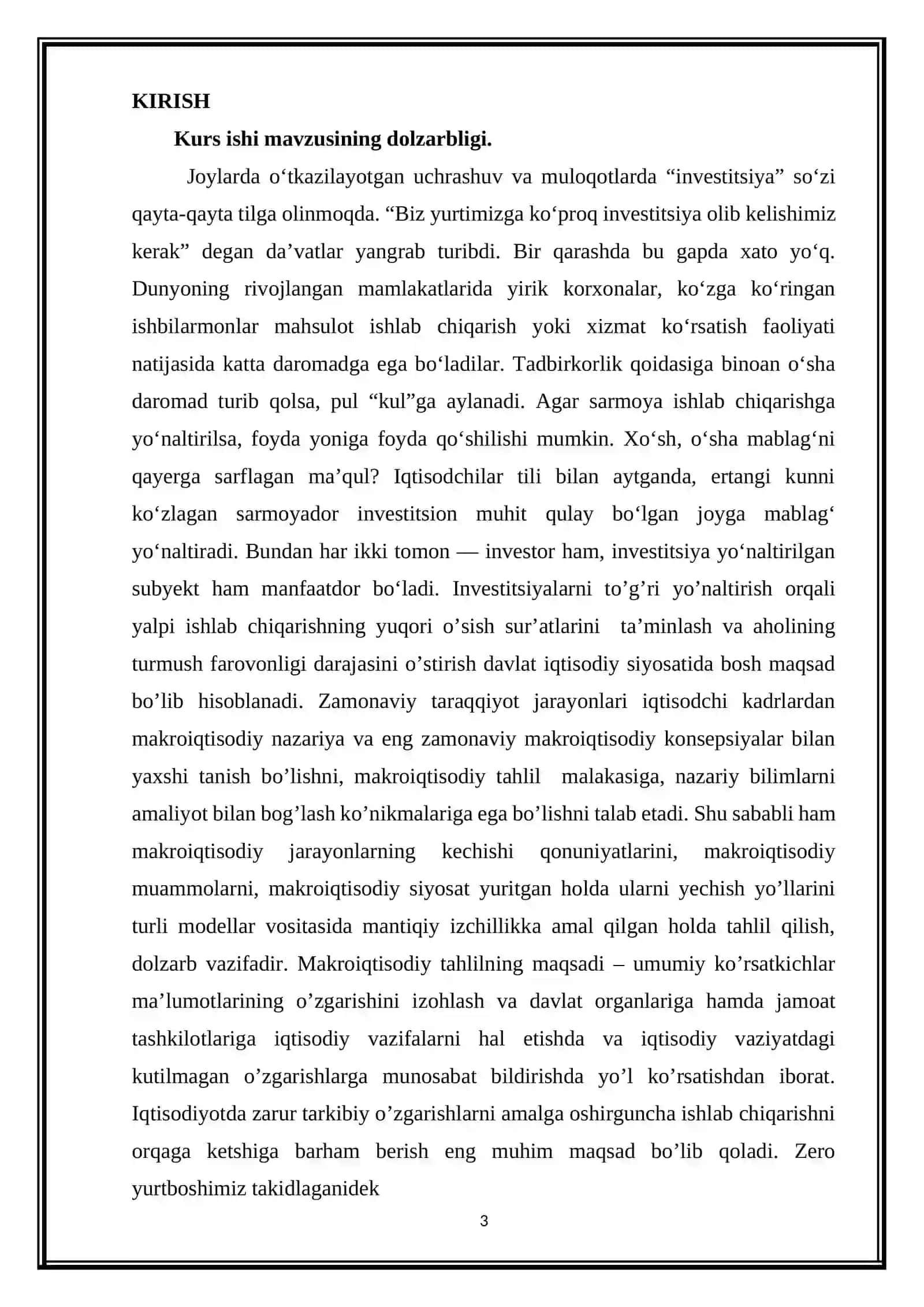 O’ZBEKISTON RESPUBLIKASI INVESTITSIYA SIYOSATI MAKROIQTISODIY TAHLILI 3