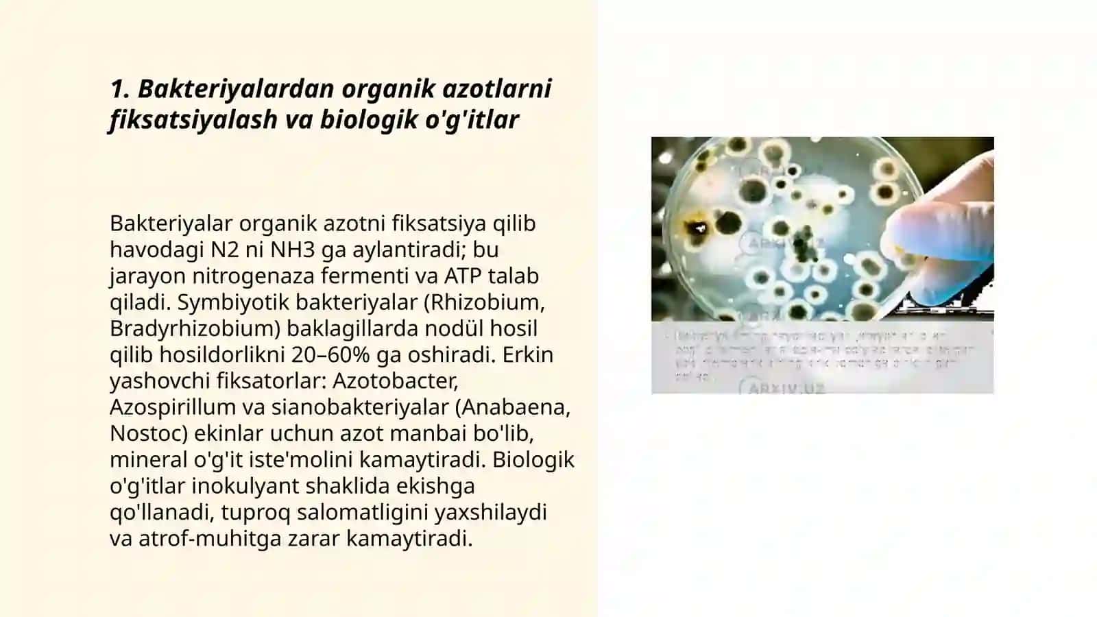 Bakteriyalardan sanoatda va qishloq xoʻjaligida foydalanilishi 3