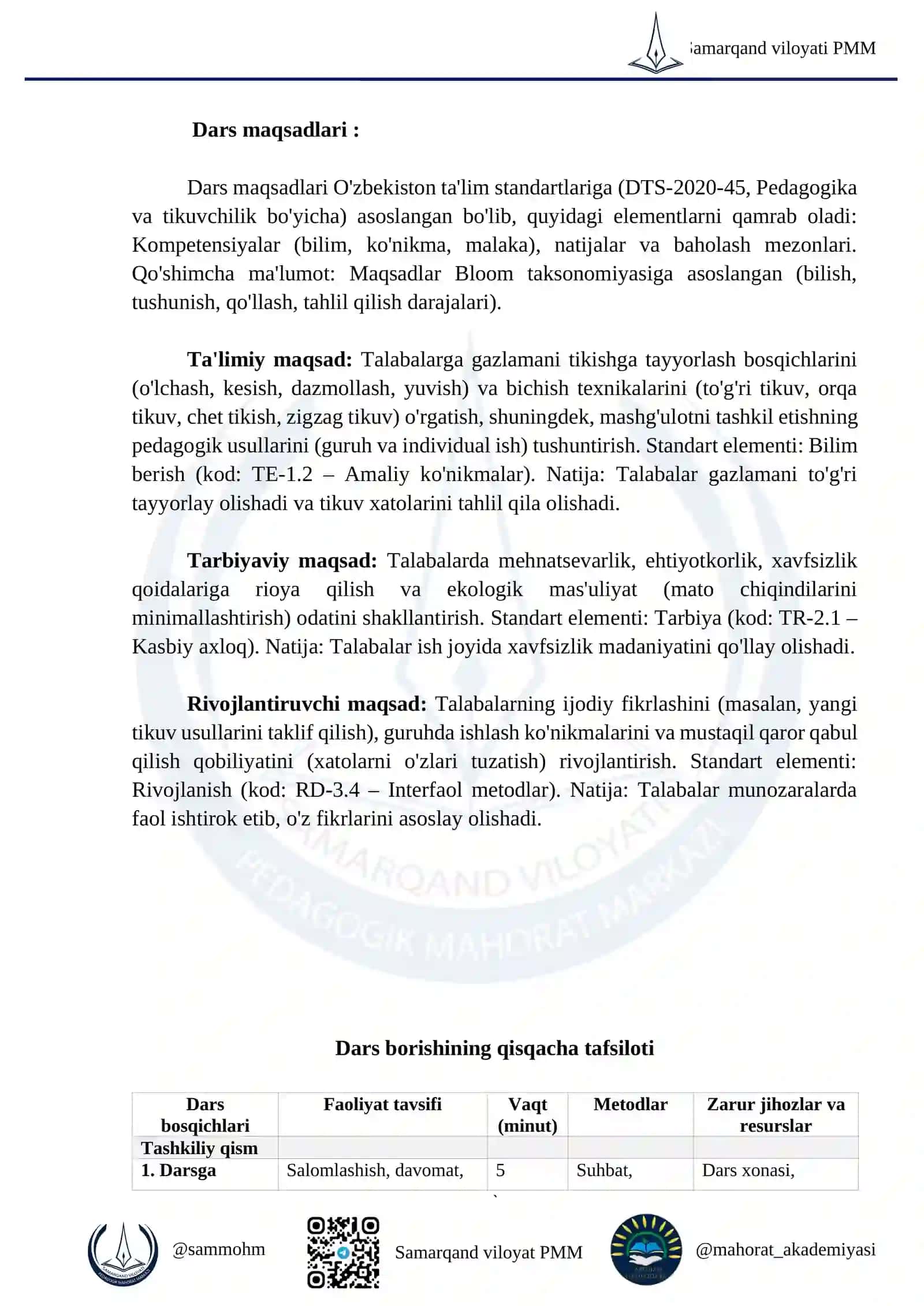 Gazlamani bichishga tayyorlash va bichish amaliy mashg'ulotini tashkil etish metodikasi 3