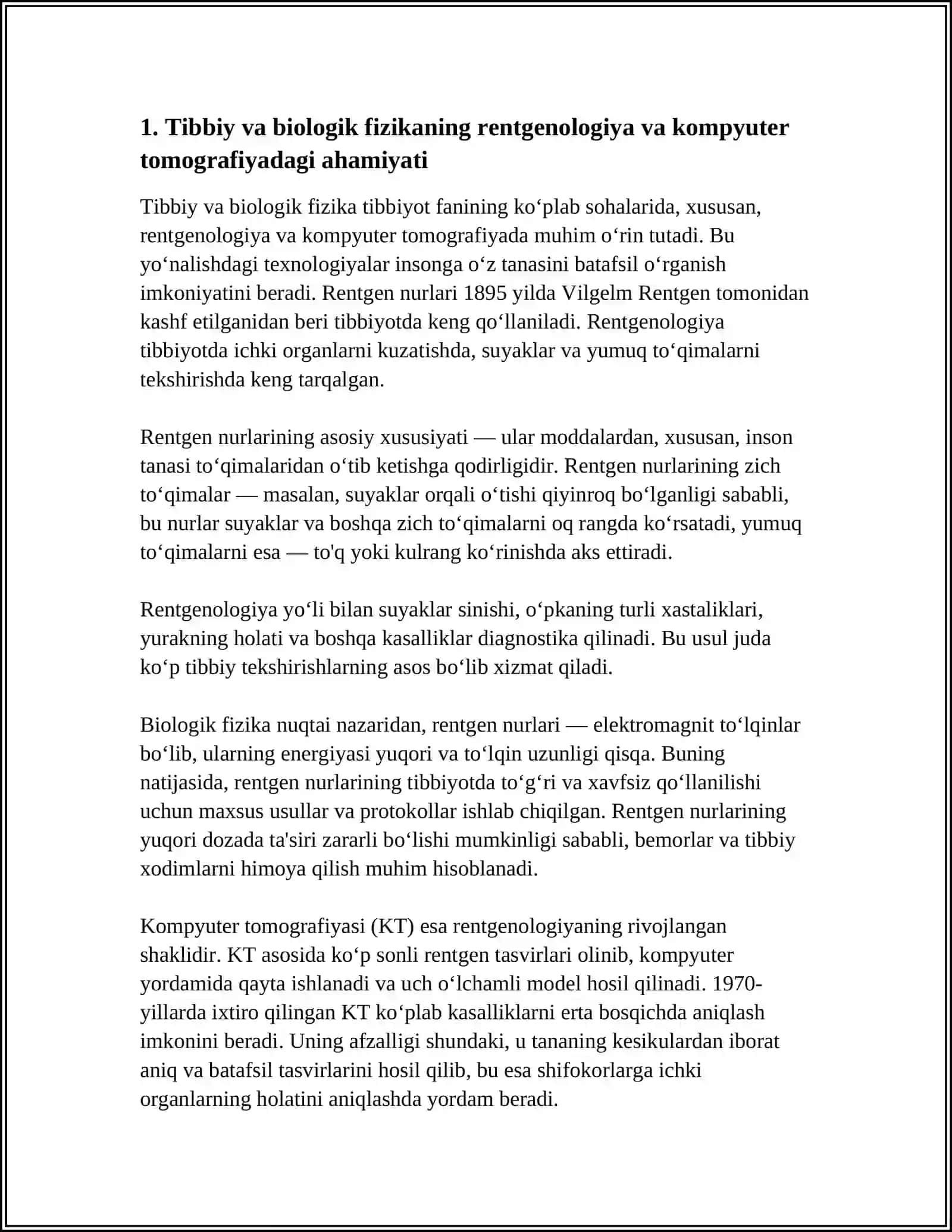 Tibbiy va biologik fizikaning rentgenologiya va kompyuter tomografiyadagi ahamiyati 3