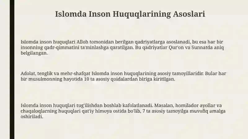 Islomda Inson Huquqlari, Ijtimoiy Tenglik va Adolat Asoslari 3