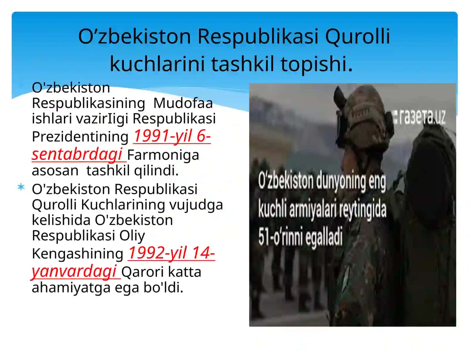 O'zbekistonRespublikasi Qurolli kuchlarini tashkil topishi 3