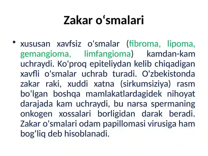 ERKAKLAR JINSIY ORGANLARINING KASALLIKLARI JINSIY OLAT (ZAKAR)NING RIVOJLANISH ANOMALIYALARIVA O‘SMALARI 3