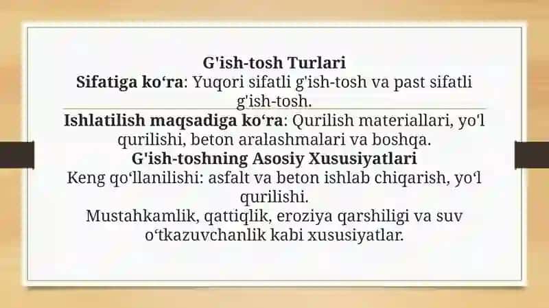 G'ish-tosh terimi sifatini nazorati va g'ish-tosh ishlari mehnatni muhofaza qilish. 3