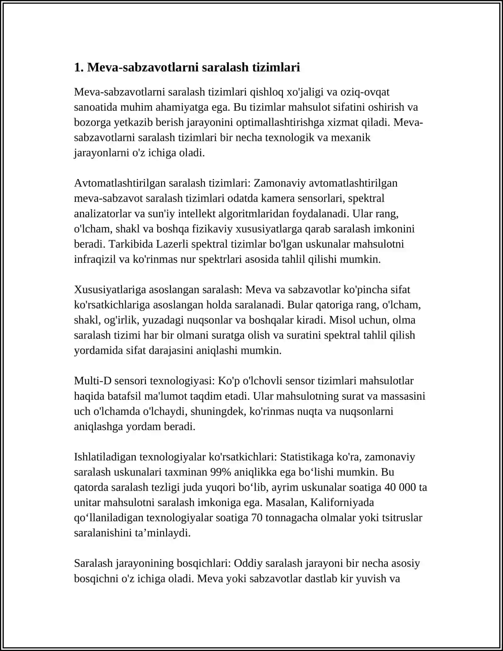 MEVA-SABZOVOT MAHSULOTLARINI DASTLABKI QAYTA ISHLASH TEXNOLOGIK TIZIMLARI 3