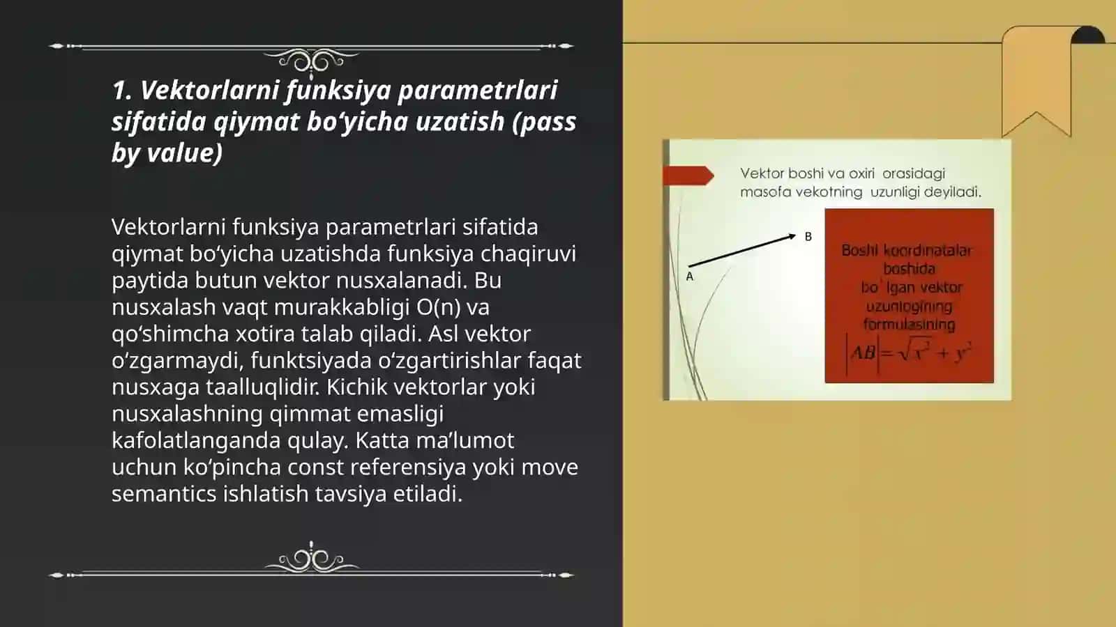 Vektorlarni funksiya parametrlari sifatida qoʻllanishi 3