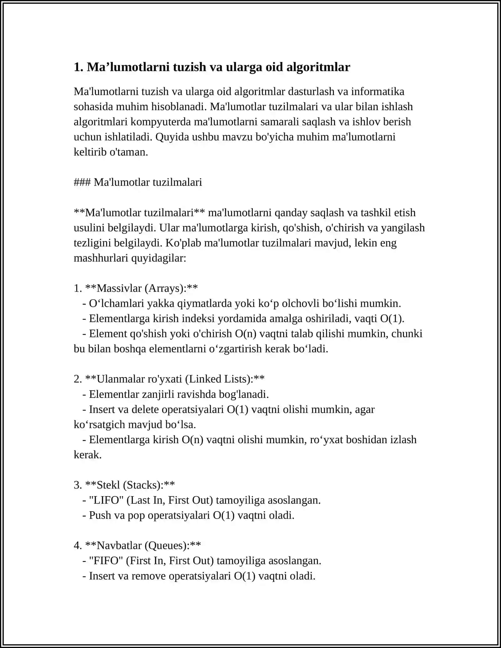 MUSTAQIL ISH Mavzu: MAʼLUMOTLARNI XESHLASH ALGORITMLARI 3
