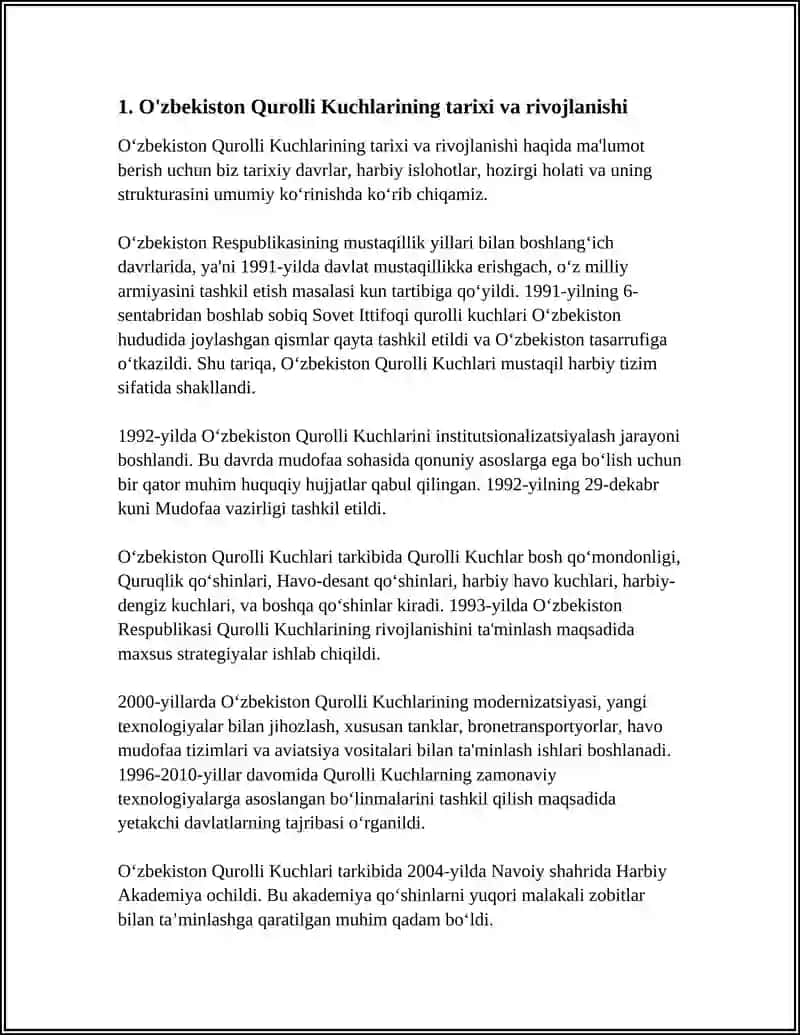 O'ZBEKISTON HARBIY SALOHIYATLARI VA QUROLLI KUCHLARI 3