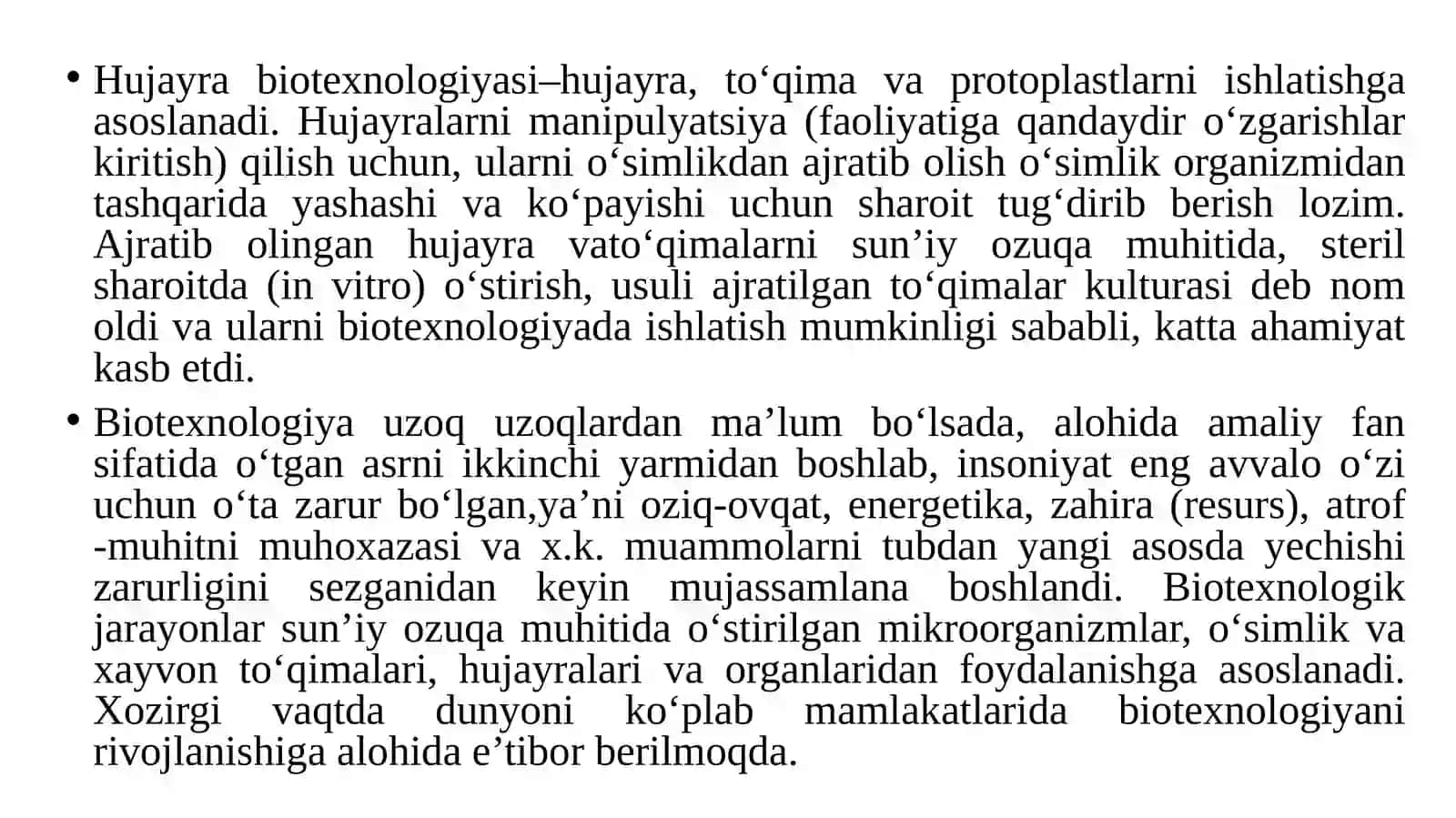 Hujayra va to‘qima darajasidagi biologik jarayonlar va uning zamonaviy biotexnologiyadagi ahamiyati 3