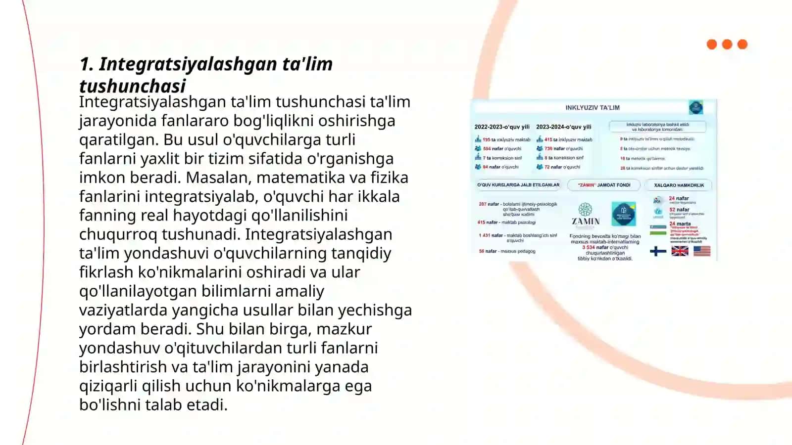 Integratsiyalashgan ta'lim amaliyotga tatbiq etish 15 list slayd tayyorlash kerak 3