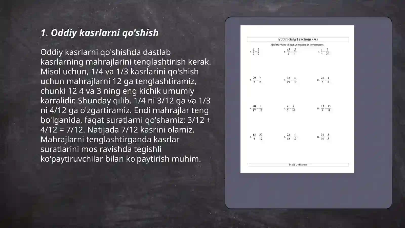 Oddiy va murakkab kasrlar ustida amallar bajarish 3